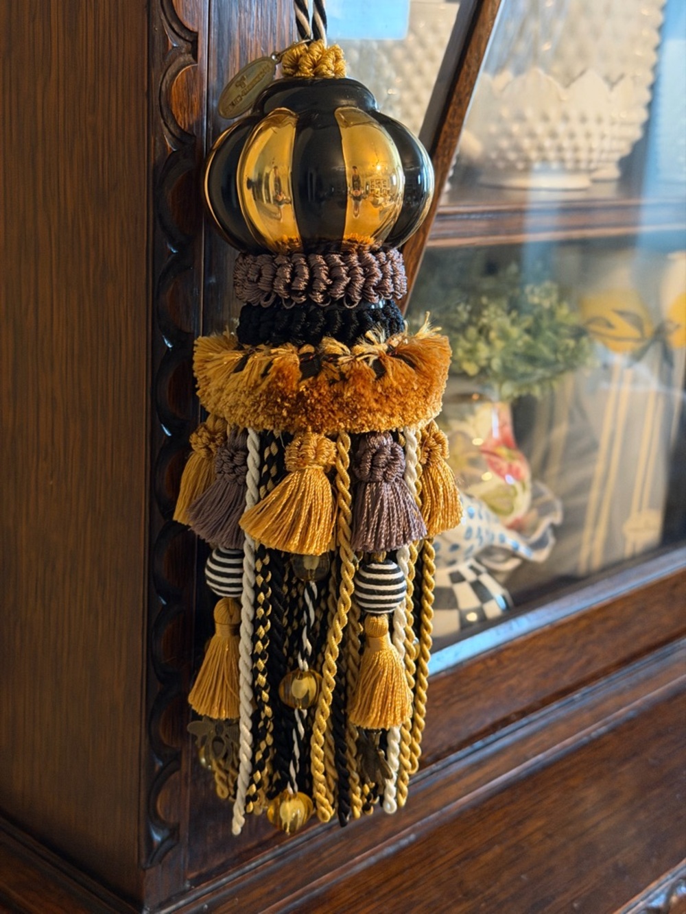 Mackenzie Childs Queen Bee Hanging Tassel Decor Black Gold Fringe